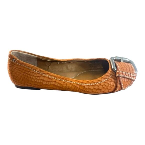 FOSSIL VINTAGE Reptile Embossed Rust Leather Flats silver-tone Buckle Top 6.5 - Picture 4 of 14